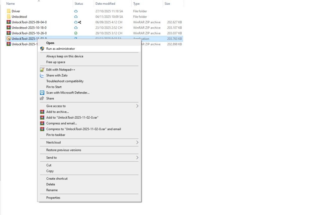 Chạy Unlocktool với quyền Admin