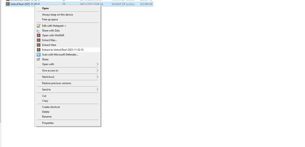 Giải nén unlocktool